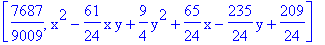 [7687/9009, x^2-61/24*x*y+9/4*y^2+65/24*x-235/24*y+209/24]